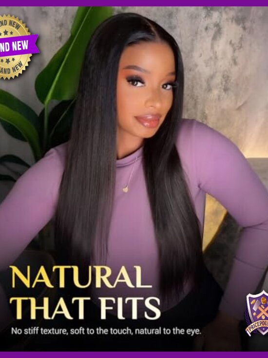 26 Inch Glueless Human Hair Blend Wig Pre Plucked Layered Straight Style main image 6